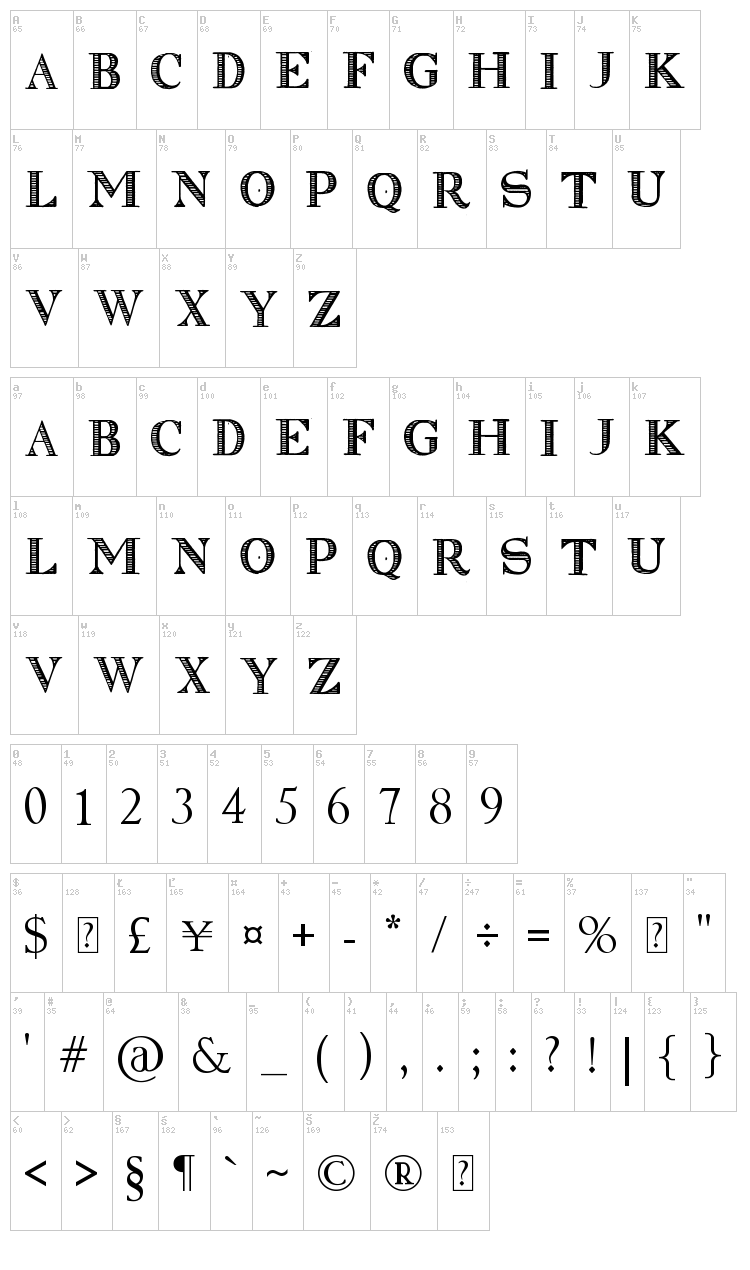 Clasica Striped font map